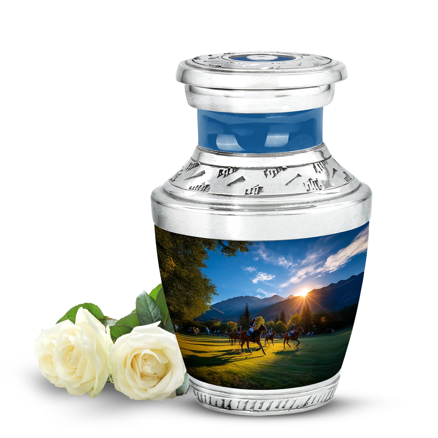 Personalized Seraphic Horse Polo Cremation Urns - Blue 10-inch, 200 cu in - Yatskia