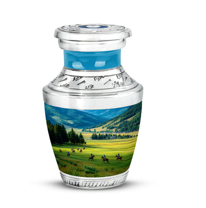 Stunning Blue Horse Polo Haven Urn for Human Ashes - 10-inch, 200 cu in - Yatskia