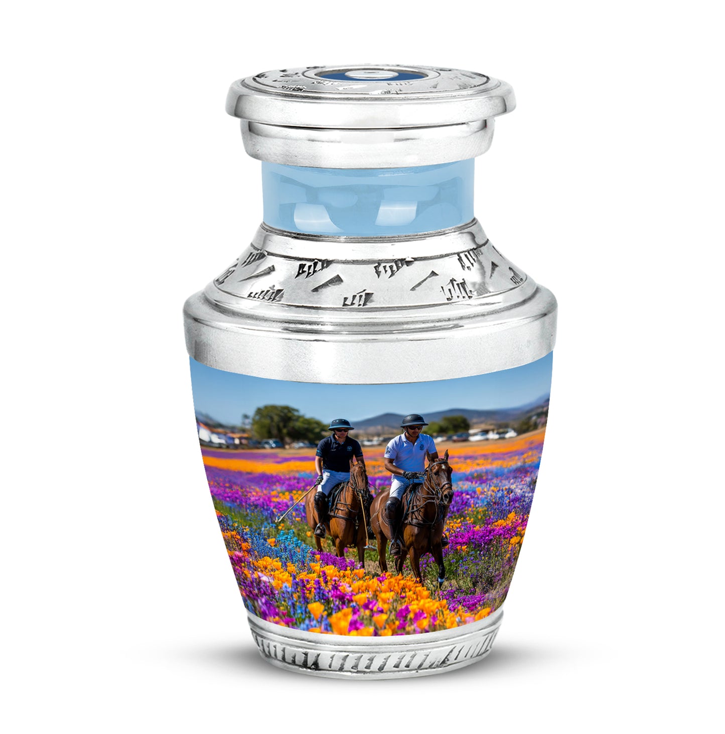 Ethereal Horse Polo Memorial Cremation Urns - Blue 10-inch, 200 cu in - Yatskia