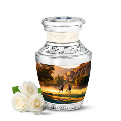 Personalized Gold Steadfast Horse Polo Cremation Urns for Human Ashes - 10-inch, 200 cu in - Yatskia