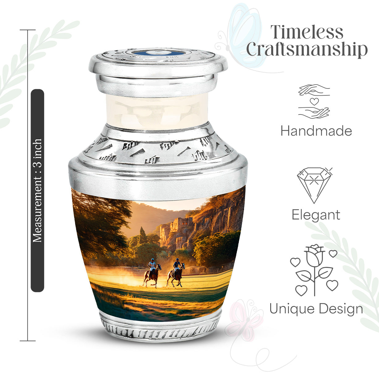 Amber Gold Horse Polo Cremation Urn top-down view of secure threaded lid - contemporary horse polo design with modern artistic flair - mini keepsake memorial for portion of cremation ashes