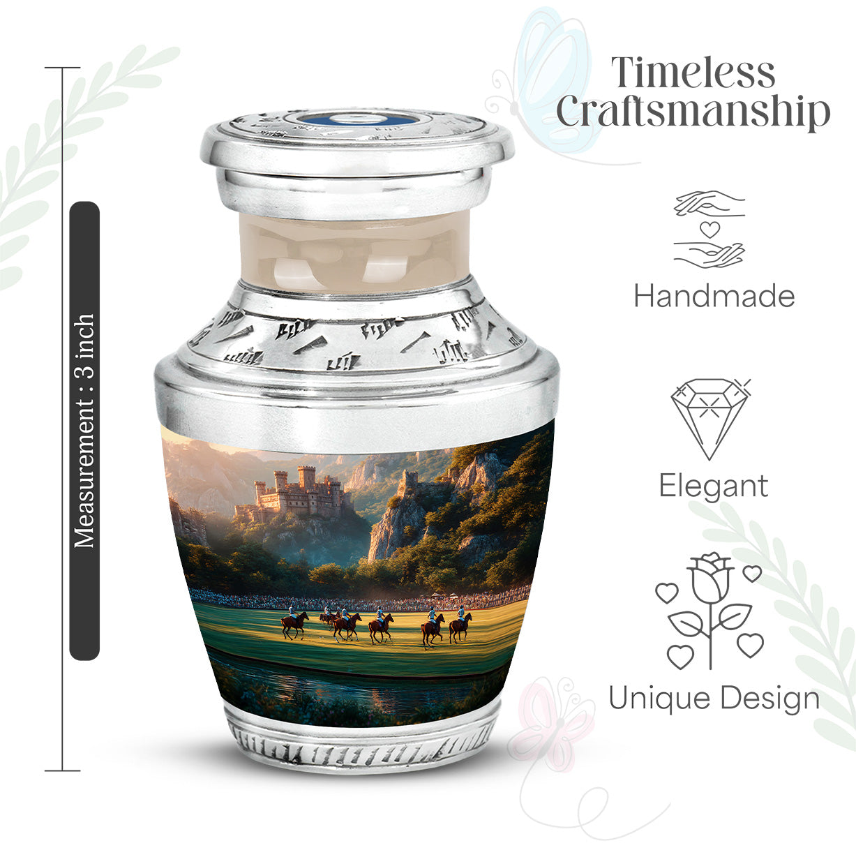 Champagne Gold Horse Polo Cremation Urn top-down view of secure threaded lid - contemporary horse polo design with modern artistic flair - mini keepsake memorial for portion of cremation ashes