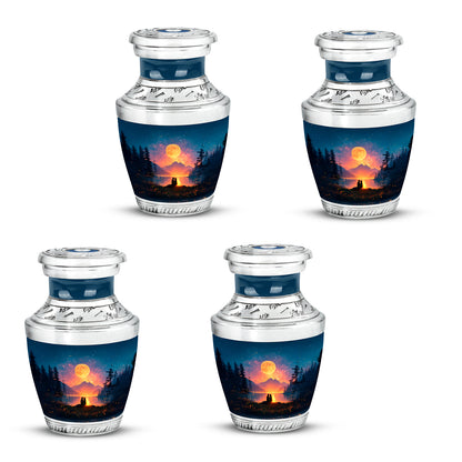 Slate Blue Campfire Cremation Urn back view with polished surface - contemporary campfire design with modern artistic flair - 10 inch aluminum urn for cremated remains