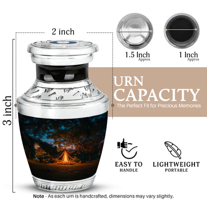Pastel Blue Campfire Cremation Urn top-down view of secure threaded lid - contemporary campfire design with modern artistic flair - mini keepsake memorial for portion of cremation ashes