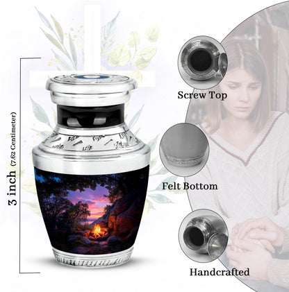 Deep Black Campfire Cremation Urn top-down view of secure threaded lid - contemporary campfire design with modern artistic flair - mini keepsake memorial for portion of cremation ashes