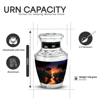 Dusty Blue Halloween Cremation Urn top-down view of secure threaded lid - contemporary halloween design with modern artistic flair - mini keepsake memorial for portion of cremation ashes