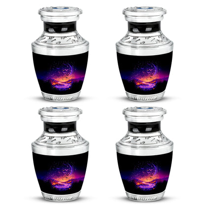 Rich Black Halloween Cremation Urn back view with polished surface - contemporary halloween design with modern artistic flair - 10 inch aluminum urn for cremated remains