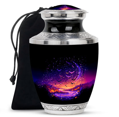 Jet Black Halloween Cremation Urn side profile showing urn shape - contemporary halloween design with modern artistic flair - full-size 10 inch 200 cubic inch adult cremation urn