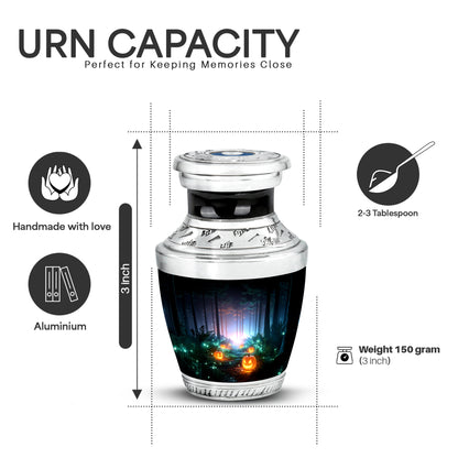 Glossy Black Halloween Cremation Urn top-down view of secure threaded lid - contemporary halloween design with modern artistic flair - mini keepsake memorial for portion of cremation ashes
