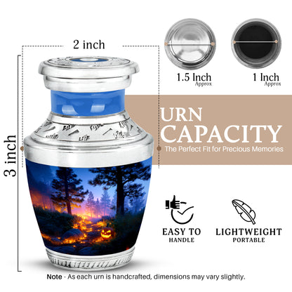 Pastel Blue Halloween Cremation Urn top-down view of secure threaded lid - contemporary halloween design with modern artistic flair - mini keepsake memorial for portion of cremation ashes