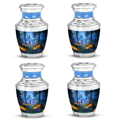 Sky Blue Halloween Cremation Urn back view with polished surface - contemporary halloween design with modern artistic flair - 10 inch aluminum urn for cremated remains