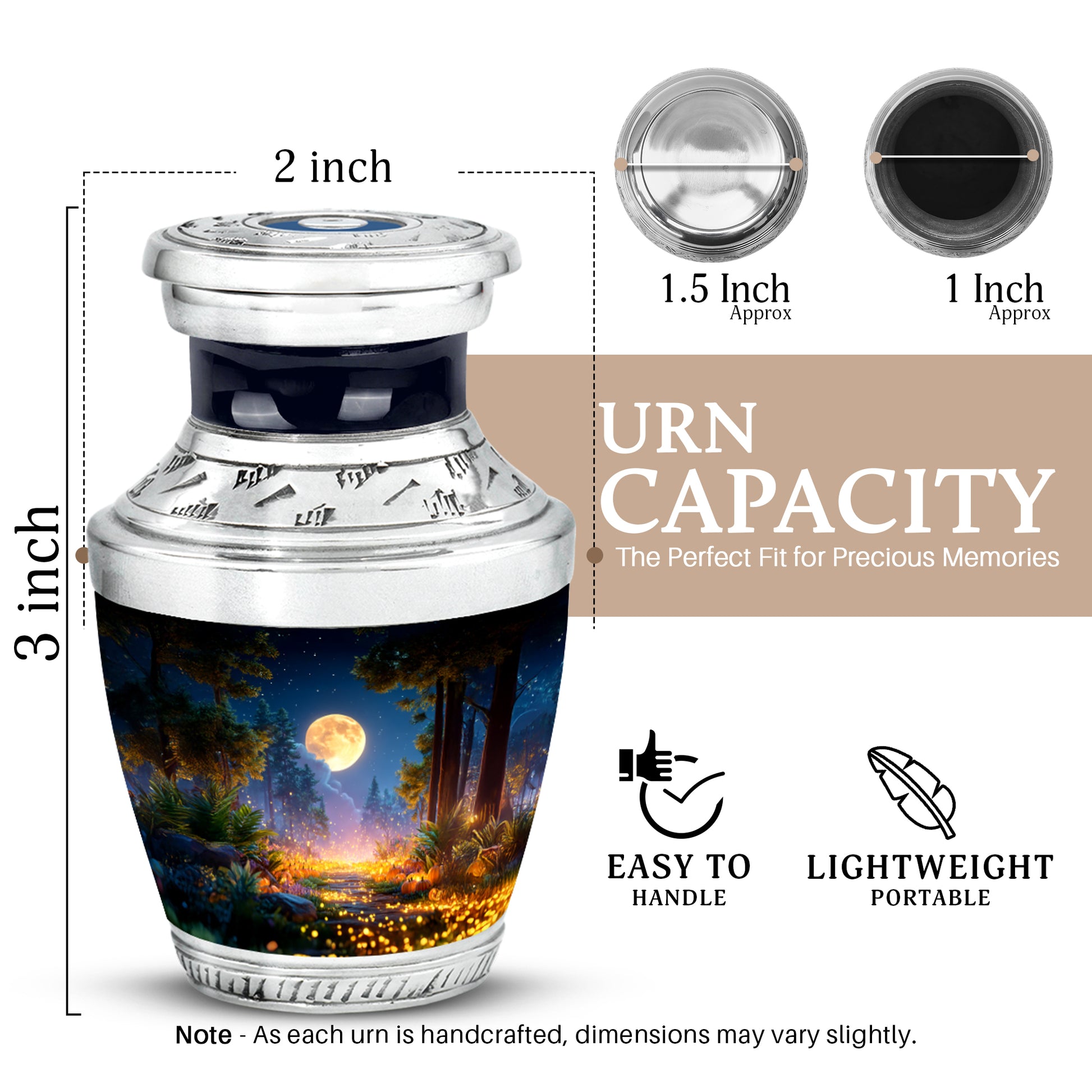 Charcoal Black Halloween Cremation Urn top-down view of secure threaded lid - artistic halloween interpretation with creative detail - mini keepsake memorial for portion of cremation ashes