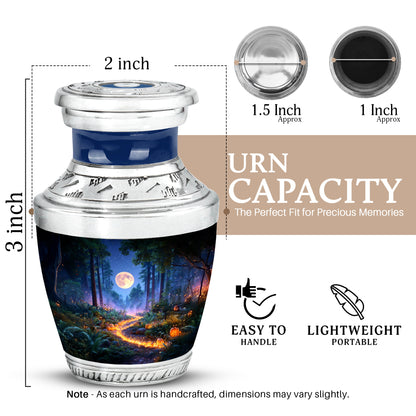 Sapphire Blue Halloween Cremation Urn top-down view of secure threaded lid - artistic halloween interpretation with creative detail - mini keepsake memorial for portion of cremation ashes