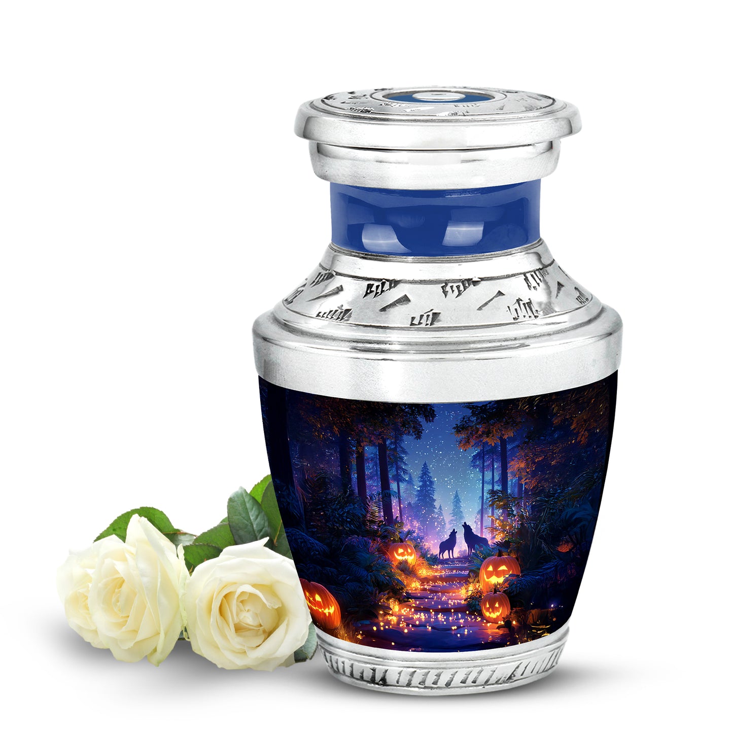 Blue Comforting Halloween Memorial Urn for Ashes - 10-inch, 200 cu in - Yatskia
