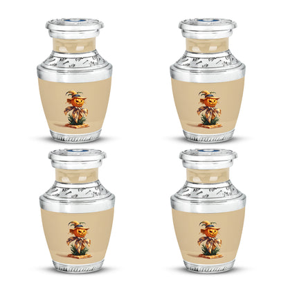 Royal Gold Halloween Cremation Urn back view with polished surface - artistic halloween interpretation with creative detail - 10 inch aluminum urn for cremated remains