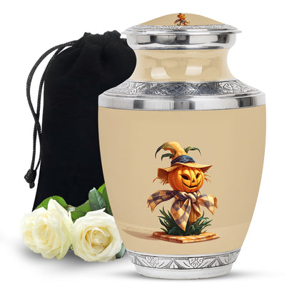 Sunrise Gold Halloween Cremation Urn side profile showing urn shape - contemporary halloween design with modern artistic flair - full-size 10 inch 200 cubic inch adult cremation urn