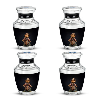 Dark Black Halloween Cremation Urn back view with polished surface - artistic halloween interpretation with creative detail - 10 inch aluminum urn for cremated remains