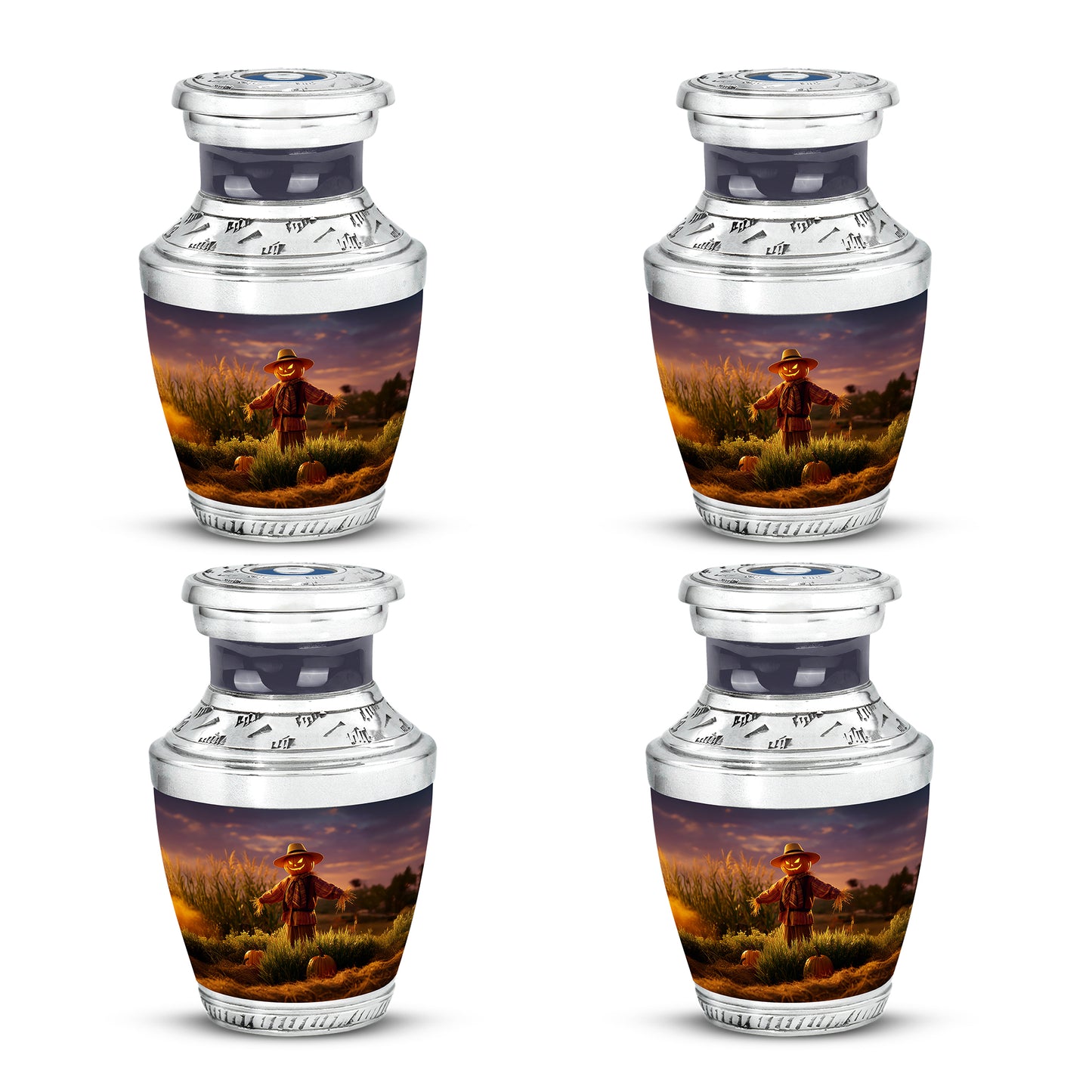 Majestic Purple Halloween Cremation Urn back view with polished surface - contemporary halloween design with modern artistic flair - 10 inch aluminum urn for cremated remains