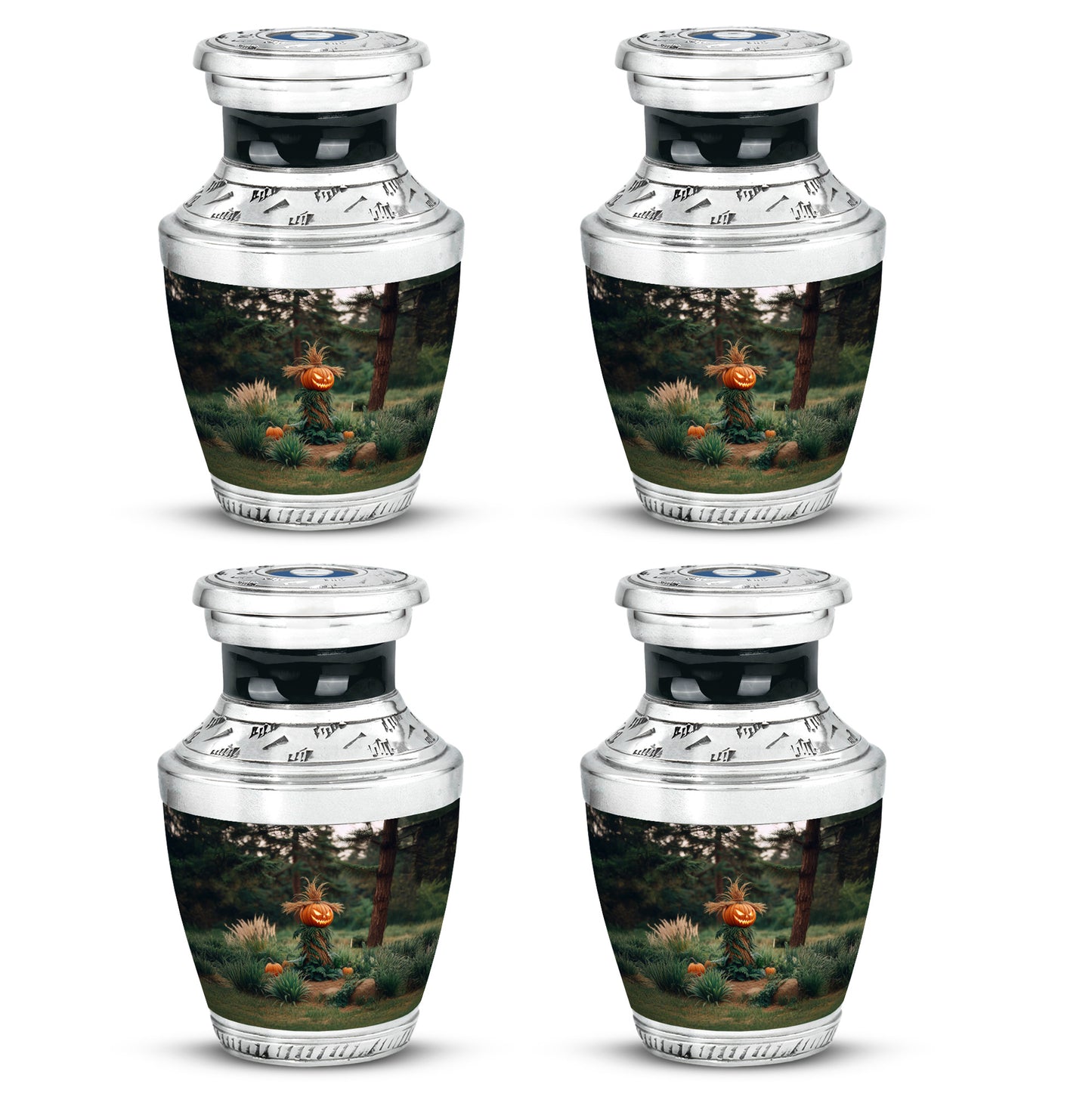 Jet Black Halloween Cremation Urn back view with polished surface - contemporary halloween design with modern artistic flair - 10 inch aluminum urn for cremated remains