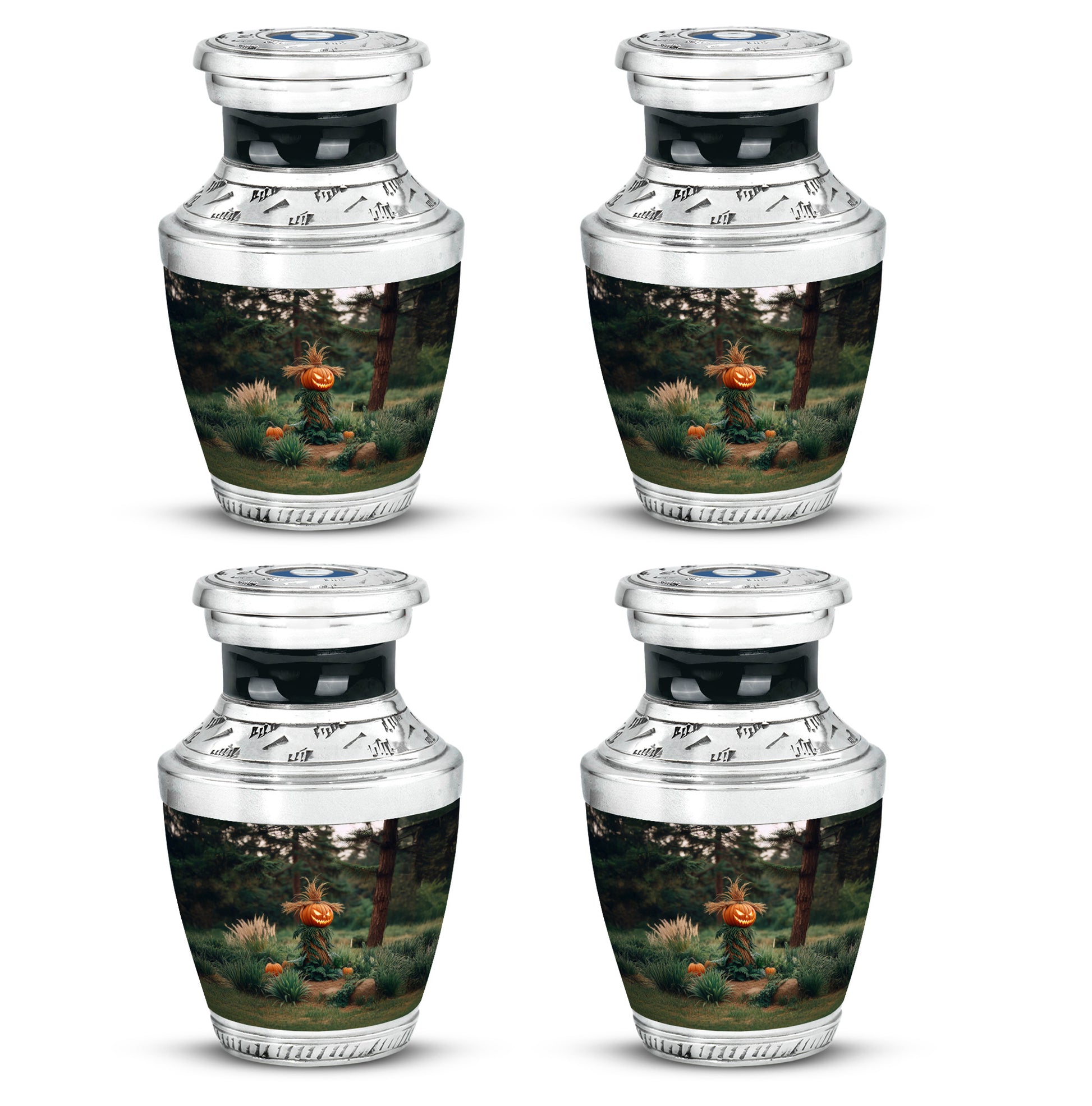 Jet Black Halloween Cremation Urn back view with polished surface - contemporary halloween design with modern artistic flair - 10 inch aluminum urn for cremated remains
