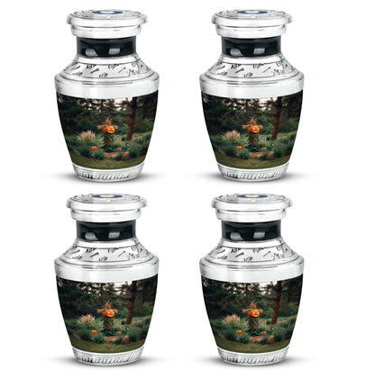 Jet Black Halloween Cremation Urn back view with polished surface - contemporary halloween design with modern artistic flair - 10 inch aluminum urn for cremated remains
