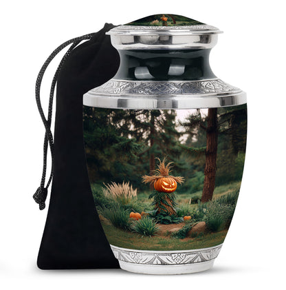 Obsidian Black Halloween Cremation Urn side profile showing urn shape - artistic halloween interpretation with creative detail - full-size 10 inch 200 cubic inch adult cremation urn