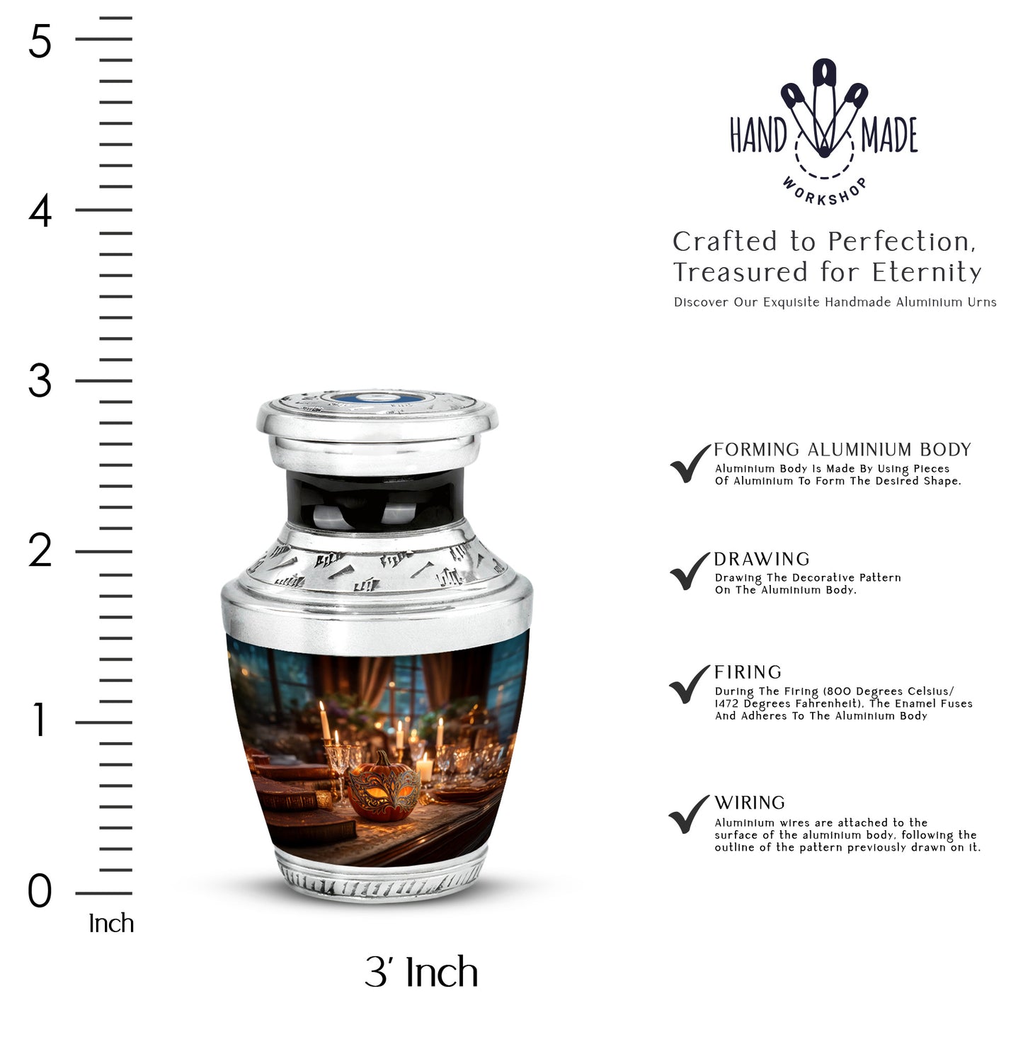 Sunrise Gold Halloween Cremation Urn top-down view of secure threaded lid - contemporary halloween design with modern artistic flair - mini keepsake memorial for portion of cremation ashes