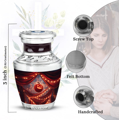Cherry Red Halloween Cremation Urn top-down view of secure threaded lid - artistic halloween interpretation with creative detail - mini keepsake memorial for portion of cremation ashes