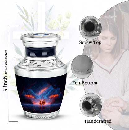 Indigo Halloween Cremation Urn top-down view of secure threaded lid - contemporary halloween design with modern artistic flair - mini keepsake memorial for portion of cremation ashes