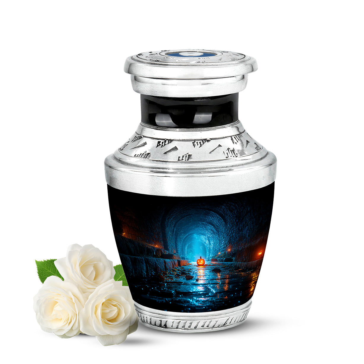 Everlasting Black Halloween Passage Urn for Human Ashes - 10-inch, 200 cu in - Yatskia