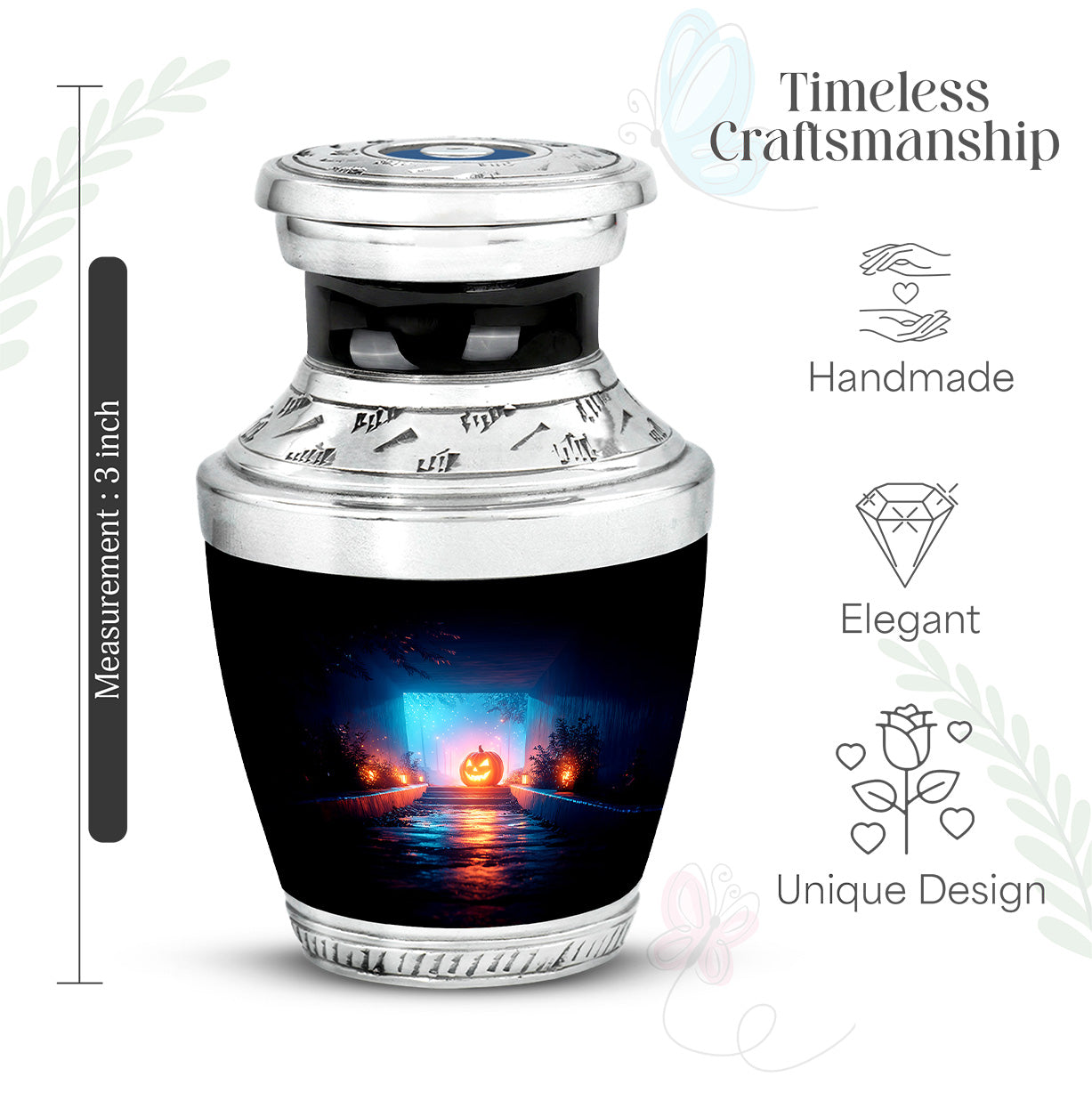 Deep Black Halloween Cremation Urn top-down view of secure threaded lid - contemporary halloween design with modern artistic flair - mini keepsake memorial for portion of cremation ashes