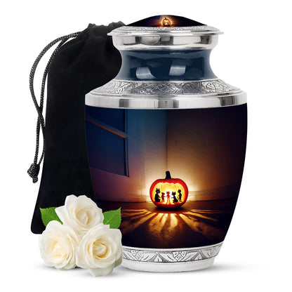 Celestial Blue Halloween Cremation Urn side profile showing urn shape - contemporary halloween design with modern artistic flair - full-size 10 inch 200 cubic inch adult cremation urn