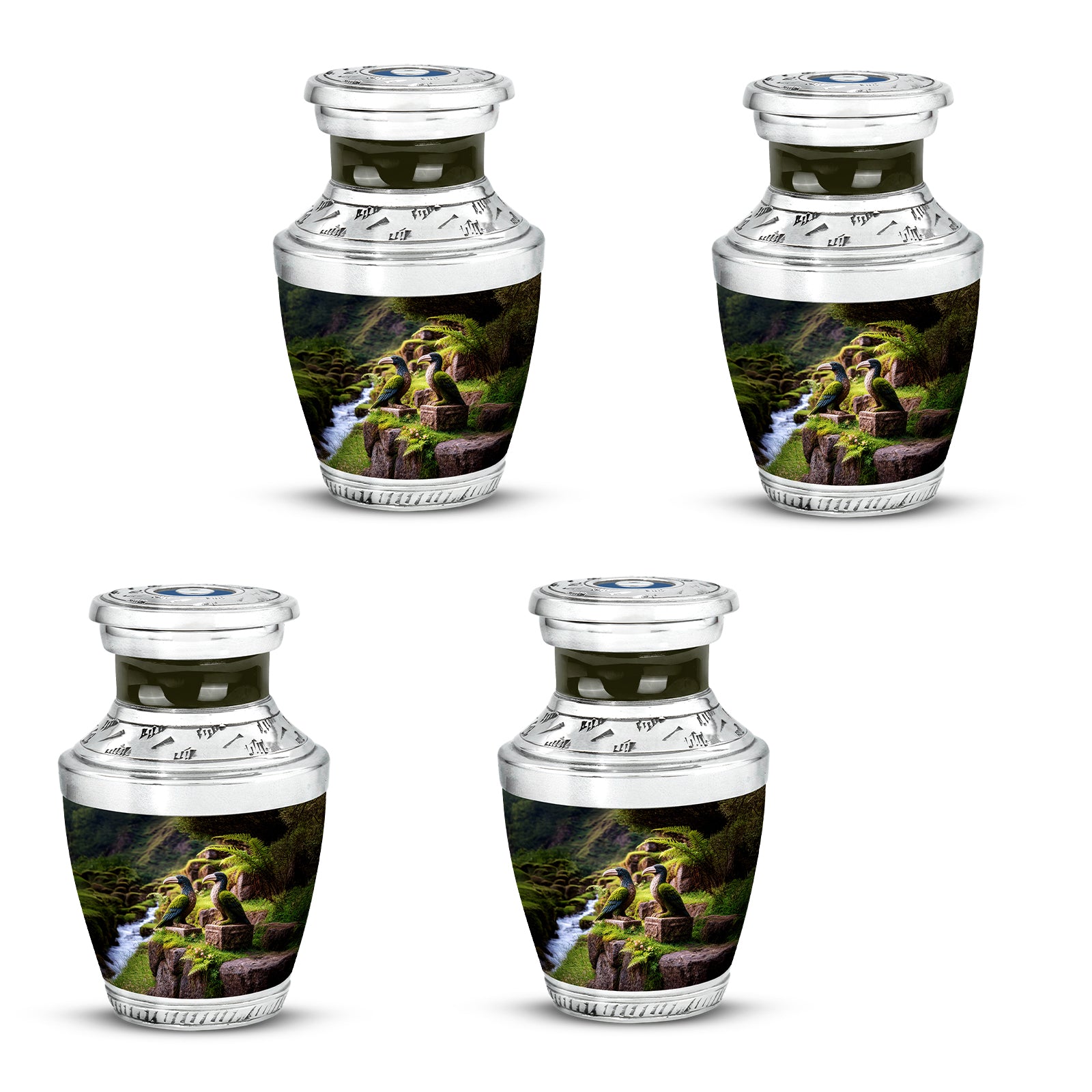Amber Gold Hornbill Cremation Urn back view with polished surface - contemporary hornbill design with modern artistic flair - 10 inch aluminum urn for cremated remains