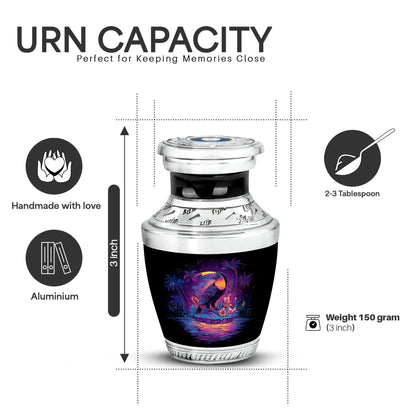 Onyx Black Hornbill Cremation Urn top-down view of secure threaded lid - artistic hornbill interpretation with creative detail - mini keepsake memorial for portion of cremation ashes