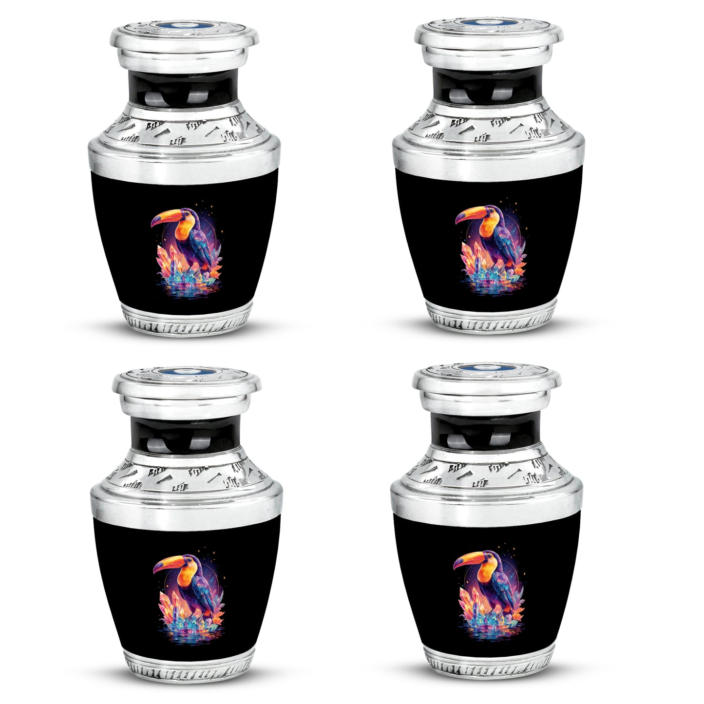 Glossy Black Hornbill Cremation Urn back view with polished surface - contemporary hornbill design with modern artistic flair - 10 inch aluminum urn for cremated remains