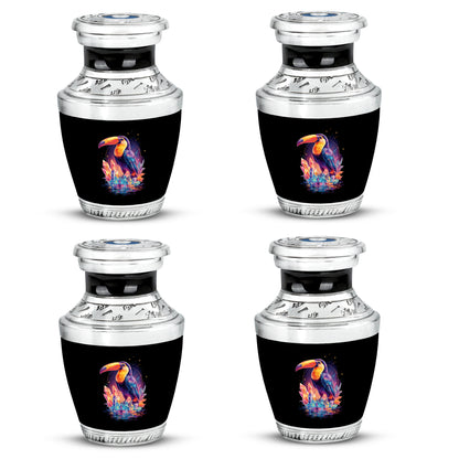 Glossy Black Hornbill Cremation Urn back view with polished surface - contemporary hornbill design with modern artistic flair - 10 inch aluminum urn for cremated remains