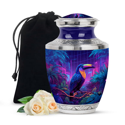 Powder Blue Hornbill Cremation Urn side profile showing urn shape - contemporary hornbill design with modern artistic flair - full-size 10 inch 200 cubic inch adult cremation urn