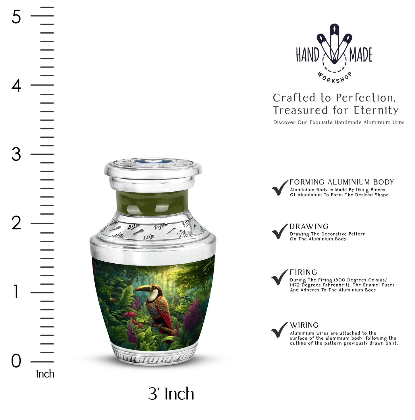 Golden Yellow Hornbill Cremation Urn top-down view of secure threaded lid - contemporary hornbill design with modern artistic flair - mini keepsake memorial for portion of cremation ashes