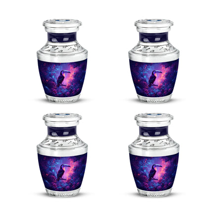 Icy Blue Hornbill Cremation Urn back view with polished surface - contemporary hornbill design with modern artistic flair - 10 inch aluminum urn for cremated remains