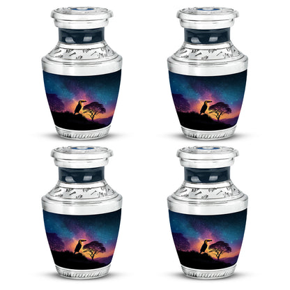 Icy Blue Hornbill Cremation Urn back view with polished surface - contemporary hornbill design with modern artistic flair - 10 inch aluminum urn for cremated remains