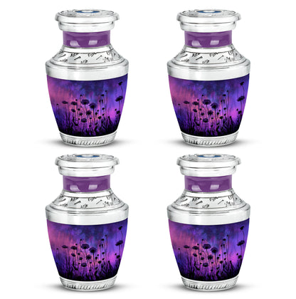 Soft Blue Daisy Cremation Urn back view with polished surface - stylized abstract daisy pattern with bold lines - 10 inch aluminum urn for cremated remains