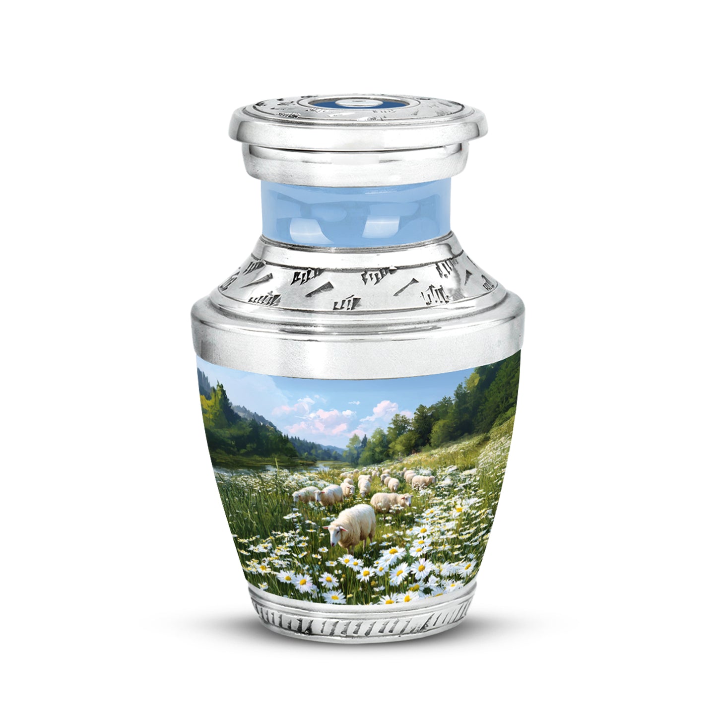 Blue Sacred Daisy Cremation Urns for Human Ashes - 10-inch, 200 cu in - Yatskia