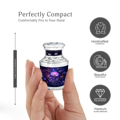 Misty Blue Daisy Cremation Urn top-down view of secure threaded lid - contemporary daisy design with modern artistic flair - mini keepsake memorial for portion of cremation ashes