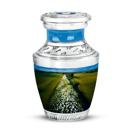 Graceful Blue Daisy Sanctuary Urn for Human Ashes - 10-inch, 200 cu in - Yatskia
