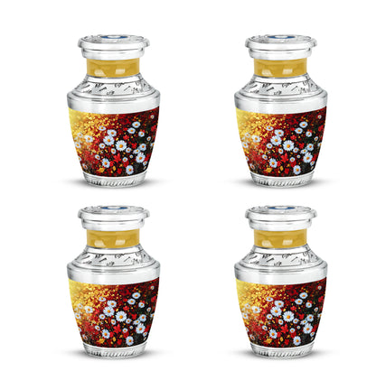 Harvest Gold Daisy Cremation Urn back view with polished surface - artistic daisy interpretation with creative detail - 10 inch aluminum urn for cremated remains
