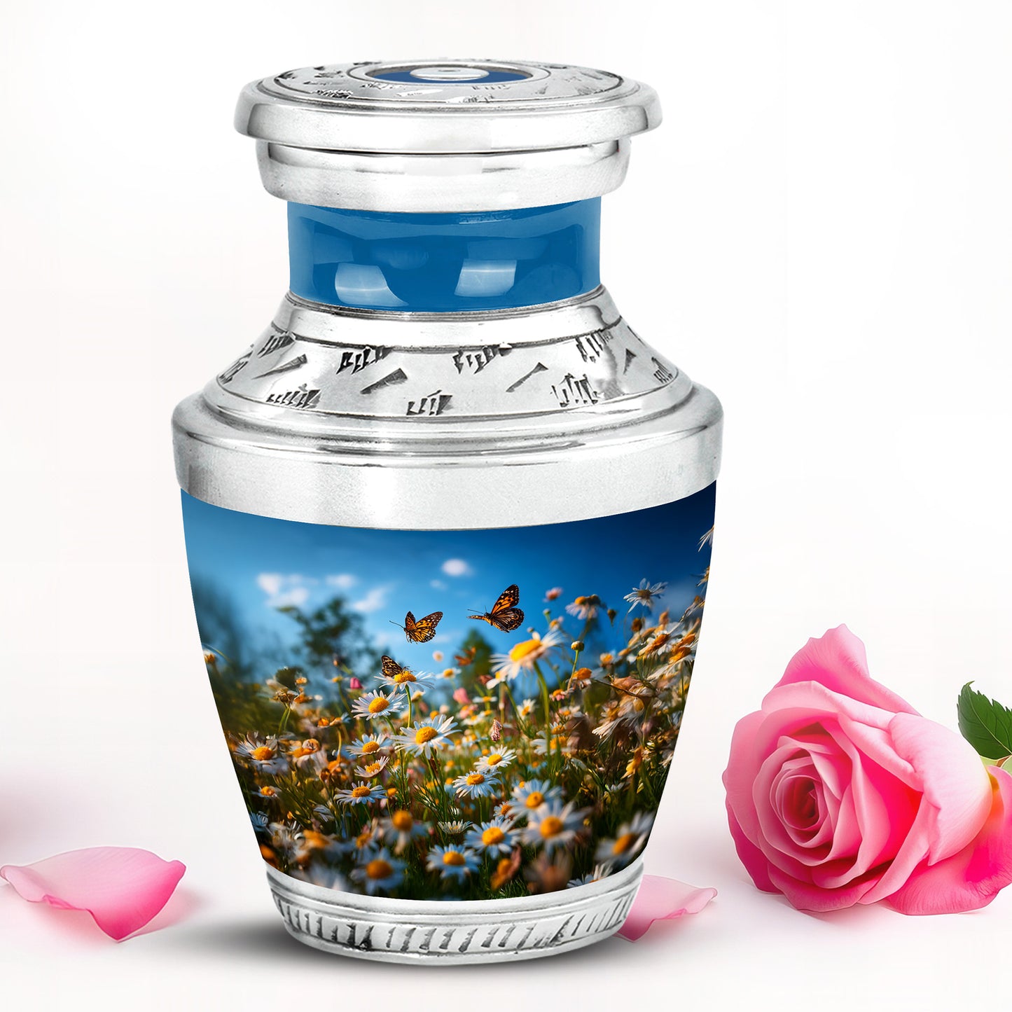 Remarkable Daisy Memorial Cremation Urns - Blue 10-inch, 200 cu in - Yatskia