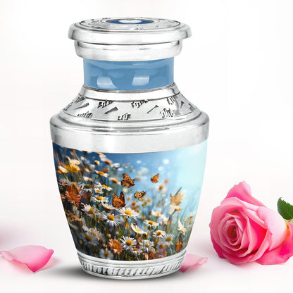 Personalized Blue Cherished Daisy Cremation Urns for Human Ashes - 10-inch, 200 cu in - Yatskia