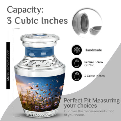 Powder Blue Daisy Cremation Urn top-down view of secure threaded lid - contemporary daisy design with modern artistic flair - mini keepsake memorial for portion of cremation ashes