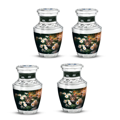 Emerald Green Daisy Cremation Urn back view with polished surface - contemporary daisy design with modern artistic flair - 10 inch aluminum urn for cremated remains