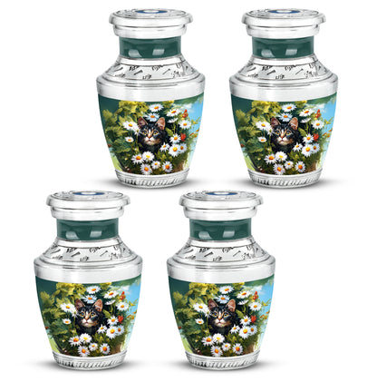 Honey Yellow Daisy Cremation Urn back view with polished surface - artistic daisy interpretation with creative detail - 10 inch aluminum urn for cremated remains